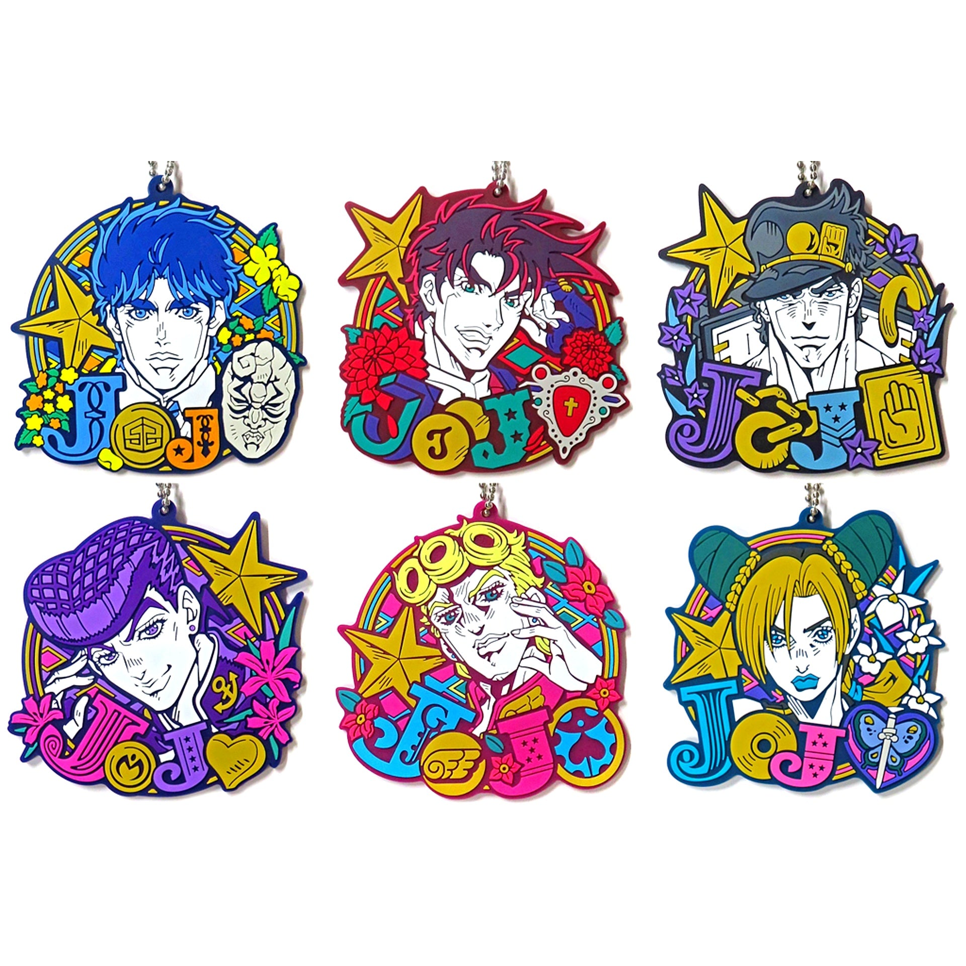 Set of 6 Rubber Charm Ichiban Kuji JoJo's Bizarre Adventure THE JOJO WORLD Prize J [USED]