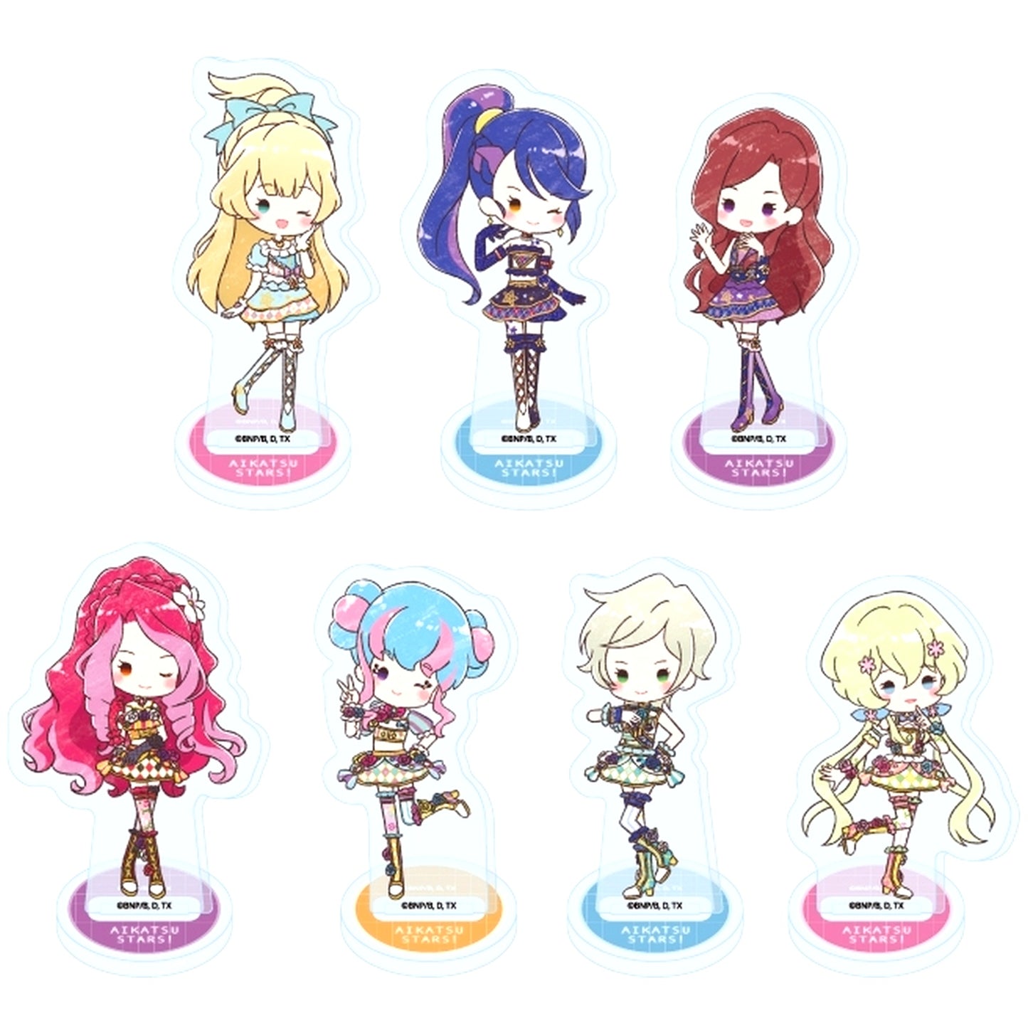 Set of 7 Aikatsu Stars! 04 School Dress Ver. GraffArt Illustration Acrylic Petit Stand [USED]