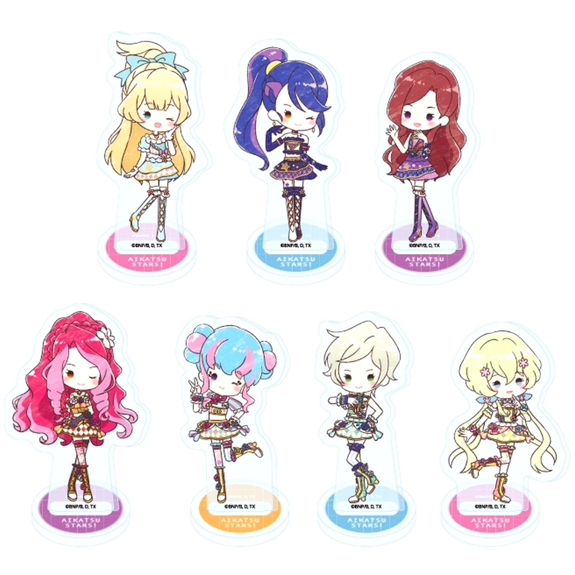 Set of 7 Aikatsu Stars! 04 School Dress Ver. GraffArt Illustration Acrylic Petit Stand [USED]