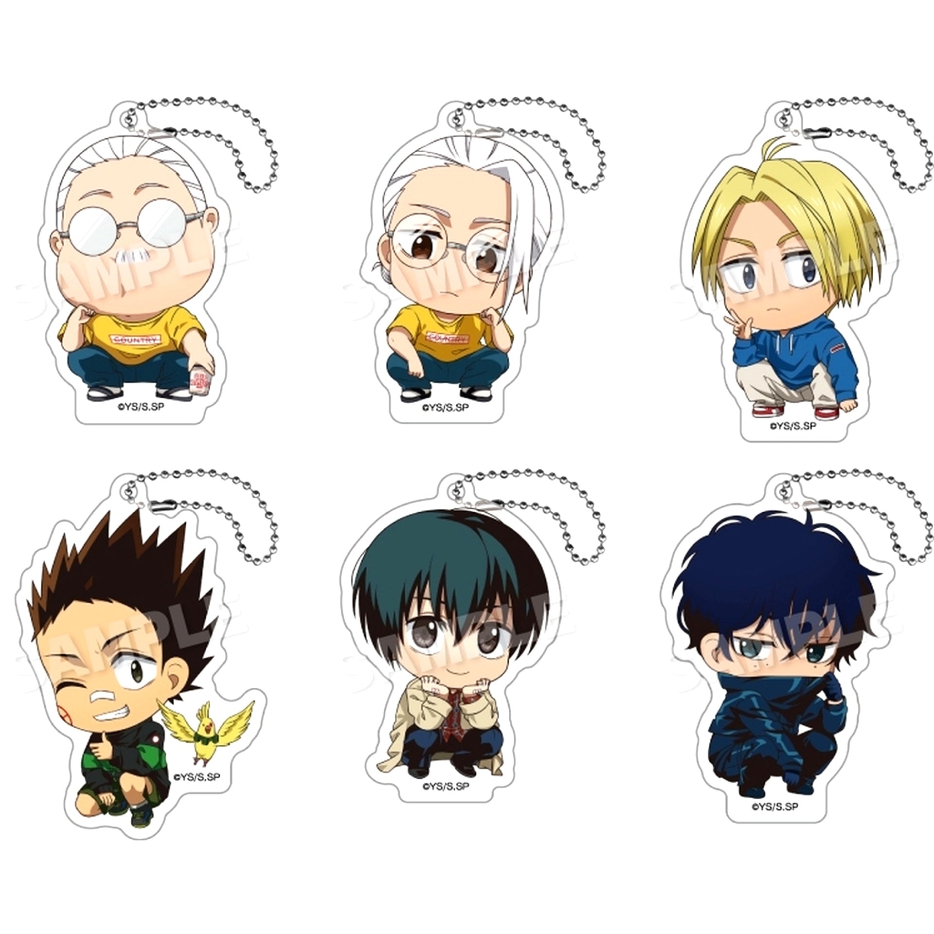 Set of 6 Sakamoto Days Trading Mini Character Acrylic Keychain Crouching Ver. [USED]