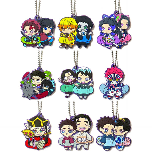 Set of 9 Demon Slayer Chara Banchoukou Rubber Mascot 13th Form Infinity Castle Arc [USED]