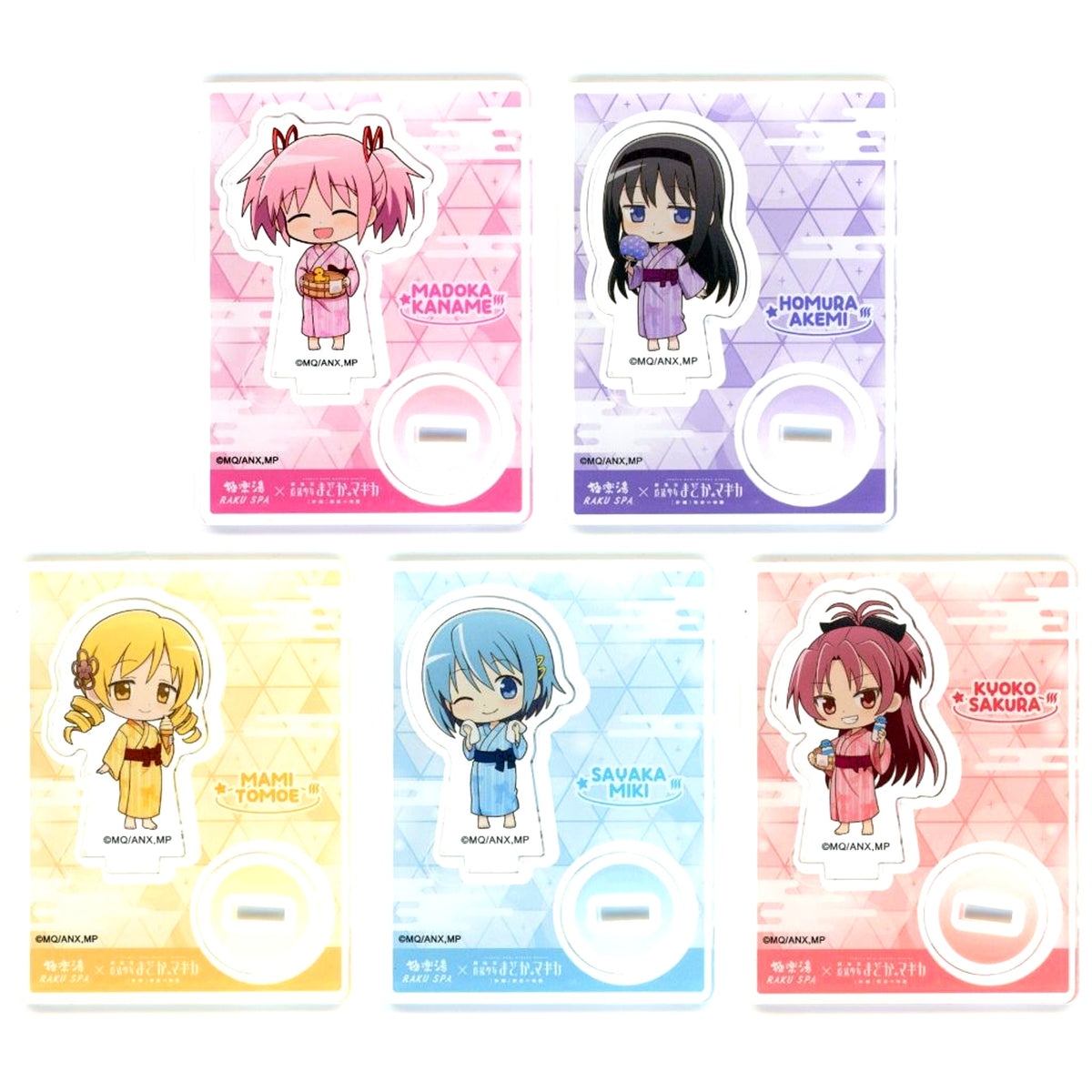 Set of 5 Puella Magi Madoka Magica the Movie Rebellion x Gokurakuyu RAKU SPA Pokapoka Madoka Magica no Yu Trading Mini Character Acrylic Stand [USED]