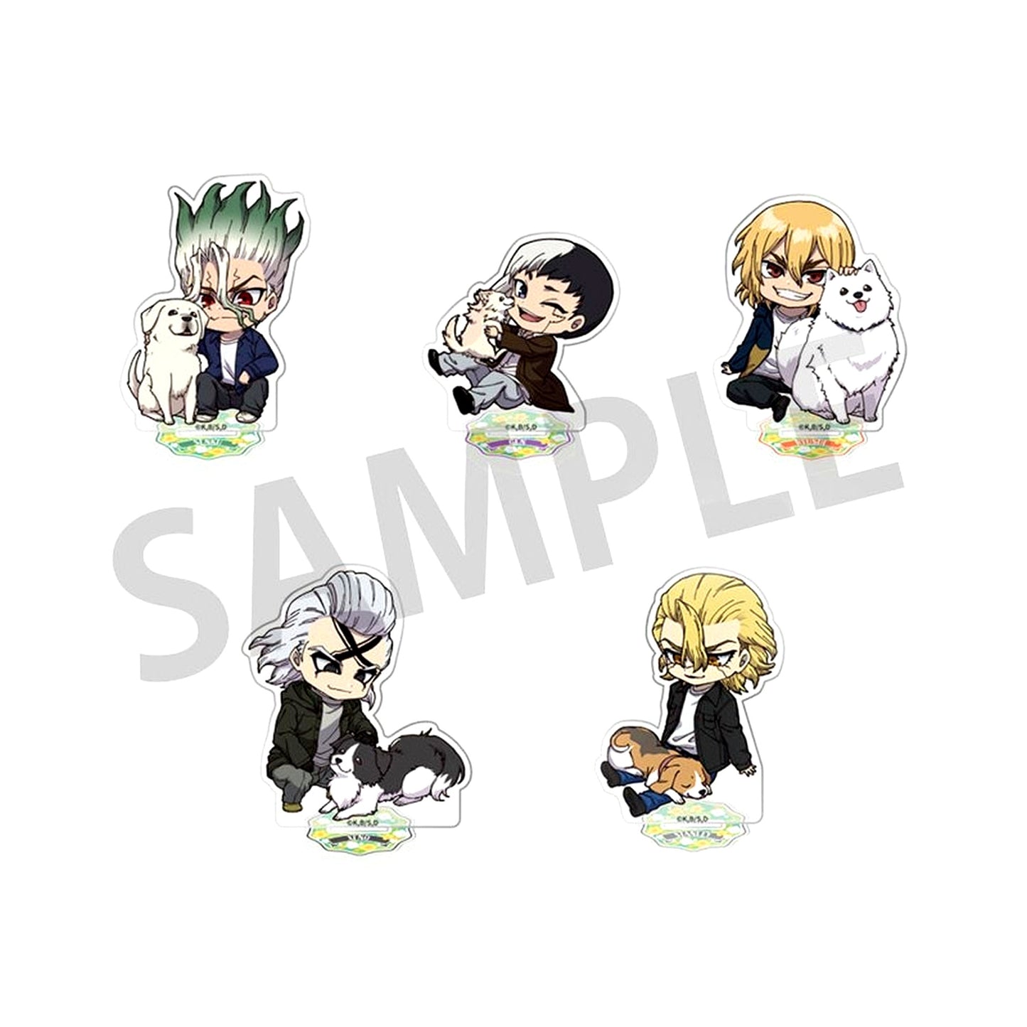 Set of 5 Dr. STONE with Dogs Mini Ver. Trading Acrylic Stand [USED]