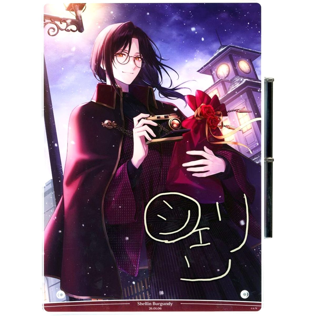 Shellin Burgundy B5 Acrylic Panel Foil Stamped Replica Autograph Virtual YouTuber Nijisanji Birthday 2026 Bonus Item [USED]