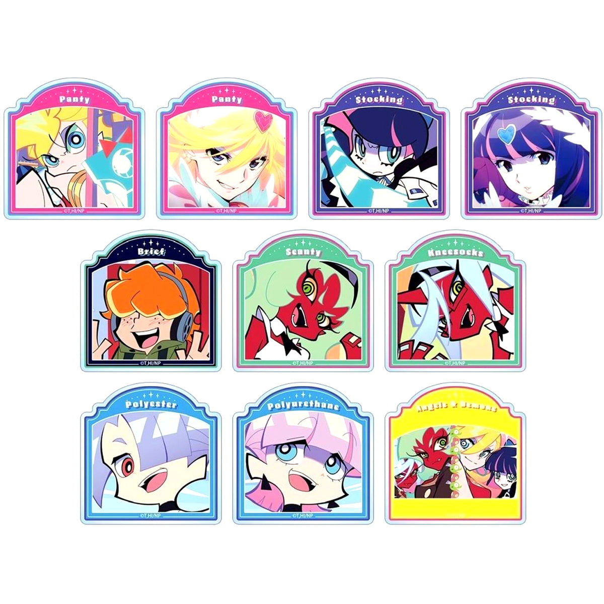 Set of 10 New PANTY & STOCKING with GARTERBELT Trading Scene Shot Acrylic Mascot [USED]