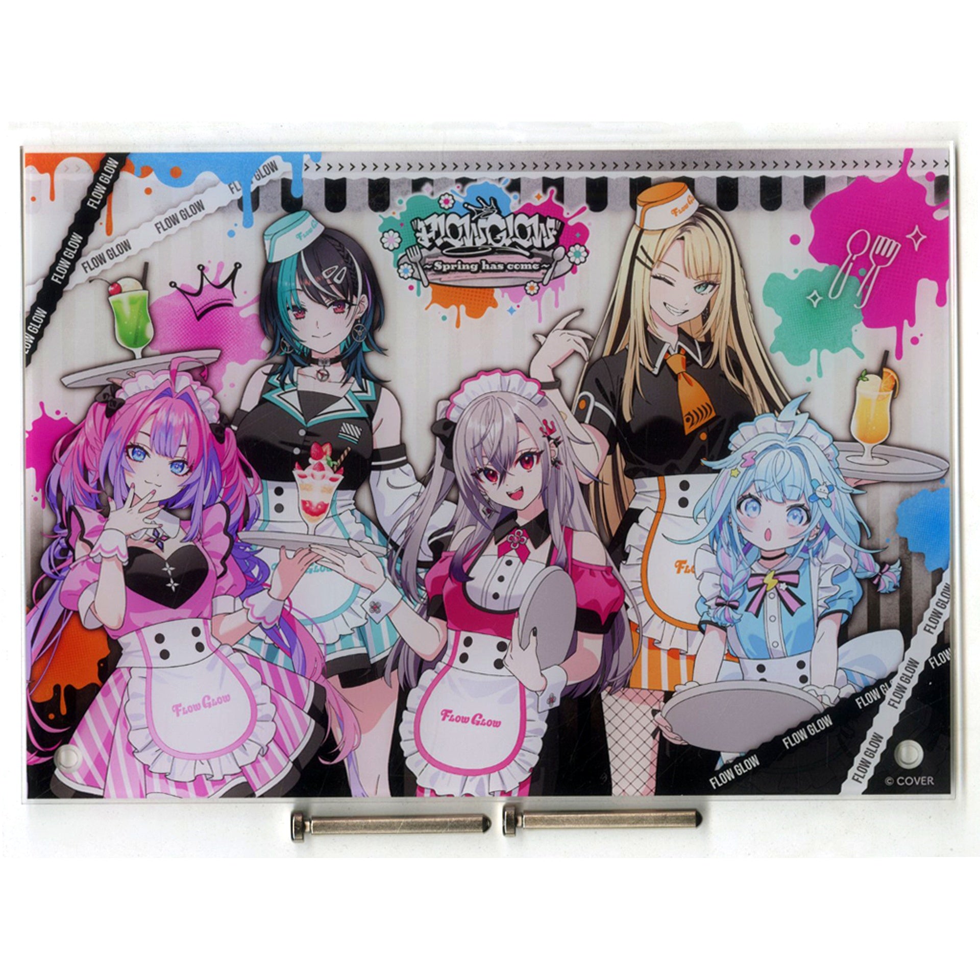 FLOW GLOW Acrylic Art Board Cafe Ver. Virtual YouTuber Hololive TOWER RECORDS CAFE Spring has come [USED]