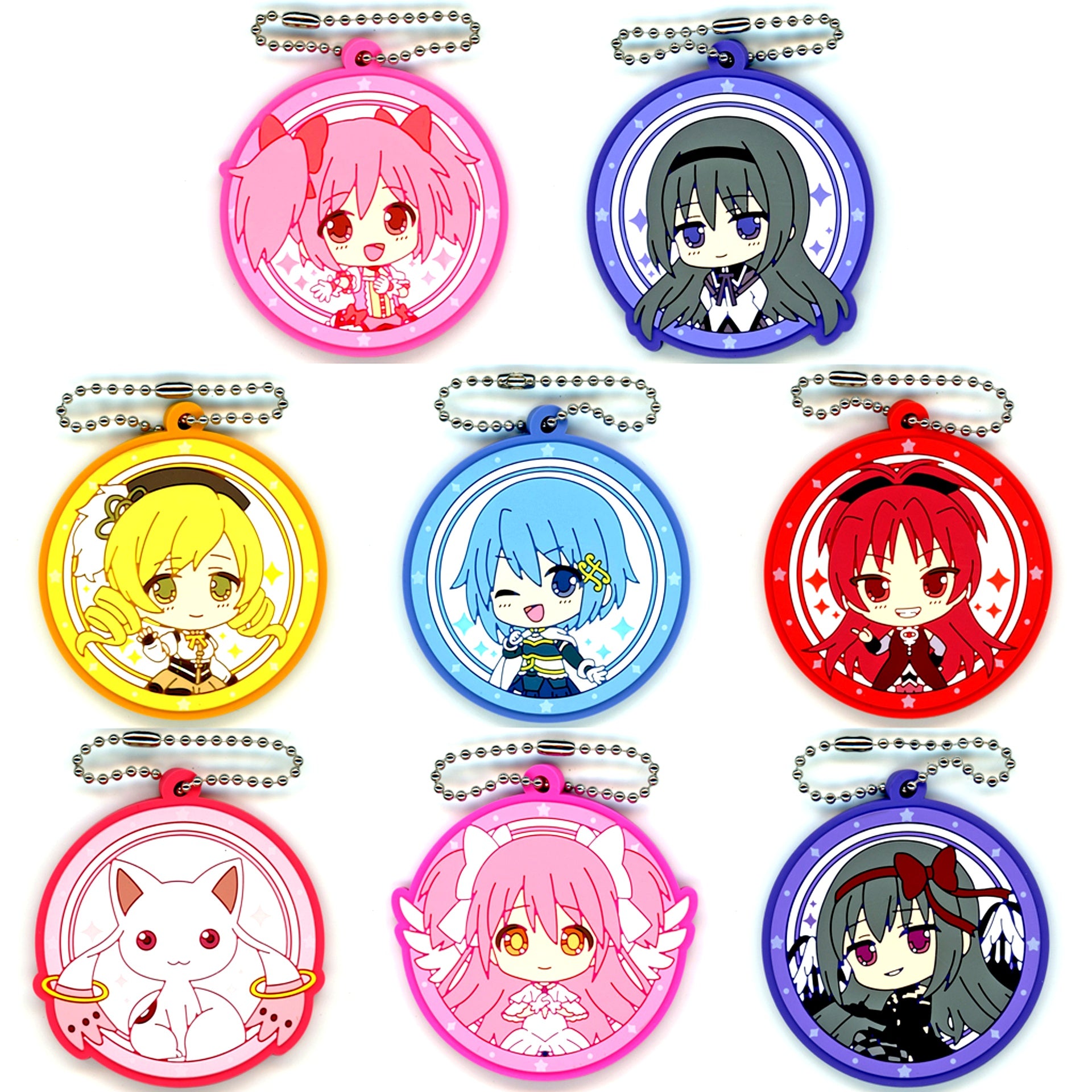 Set of 8 Puella Magi Madoka Magica Capsule Rubber Keychain Art [USED]