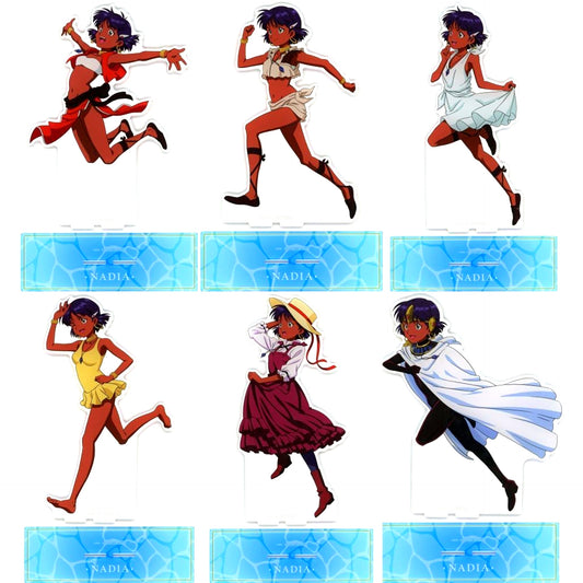 Set of 6 Nadia: The Secret of Blue Water Nadia Chronicle Ver. Ichigeki Collection 75mm Hologram Button Winning Prize Last Prize Oversized Acrylic Stand [USED]