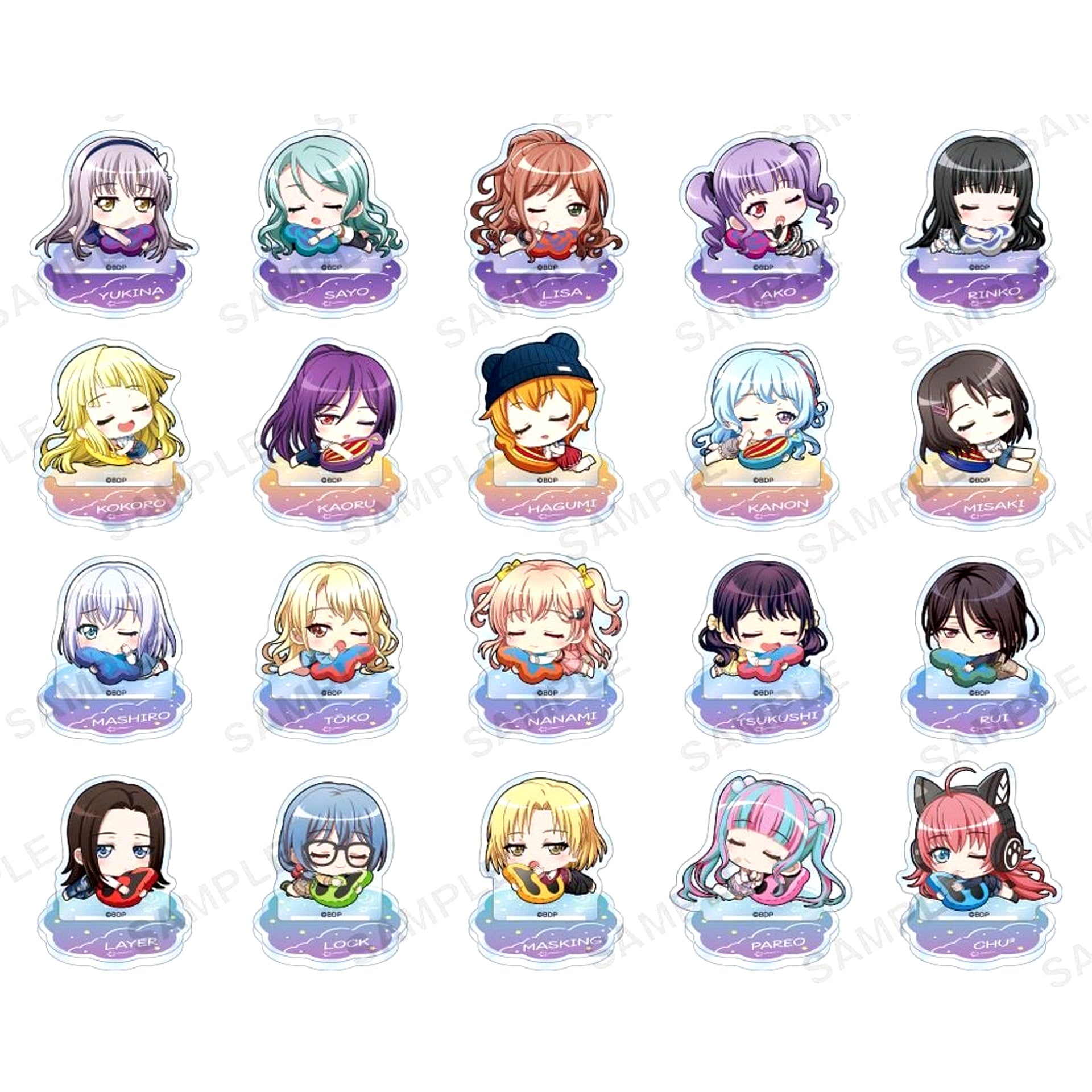 Set of 20 BanG Dream! Girls Band Party! Trading Chibi Character Acrylic Stand Suyarin Ver. Side B [USED]