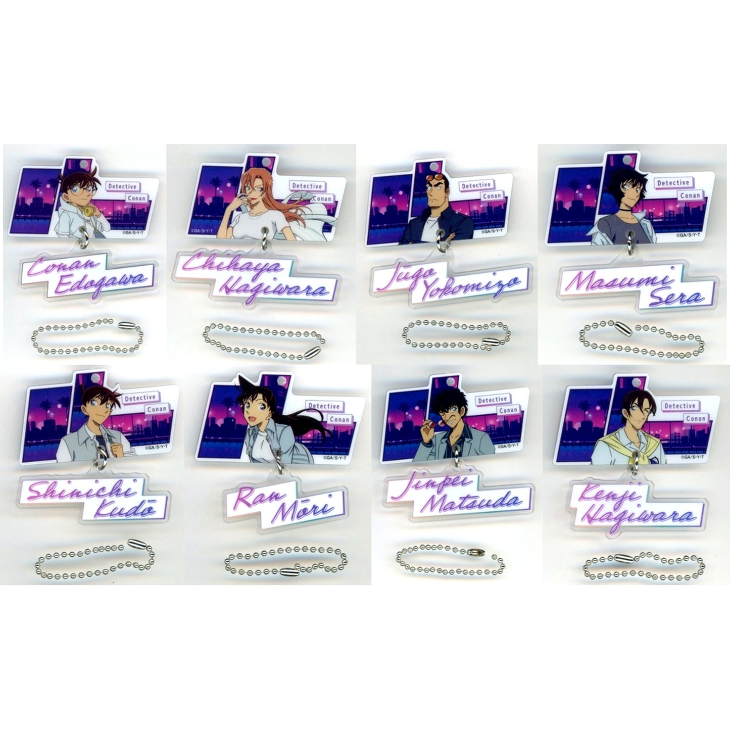 Set of 8 G Prize Detective Conan 2-Part Acrylic Keychain Sega Lucky Kuji Neo City Pop [USED]