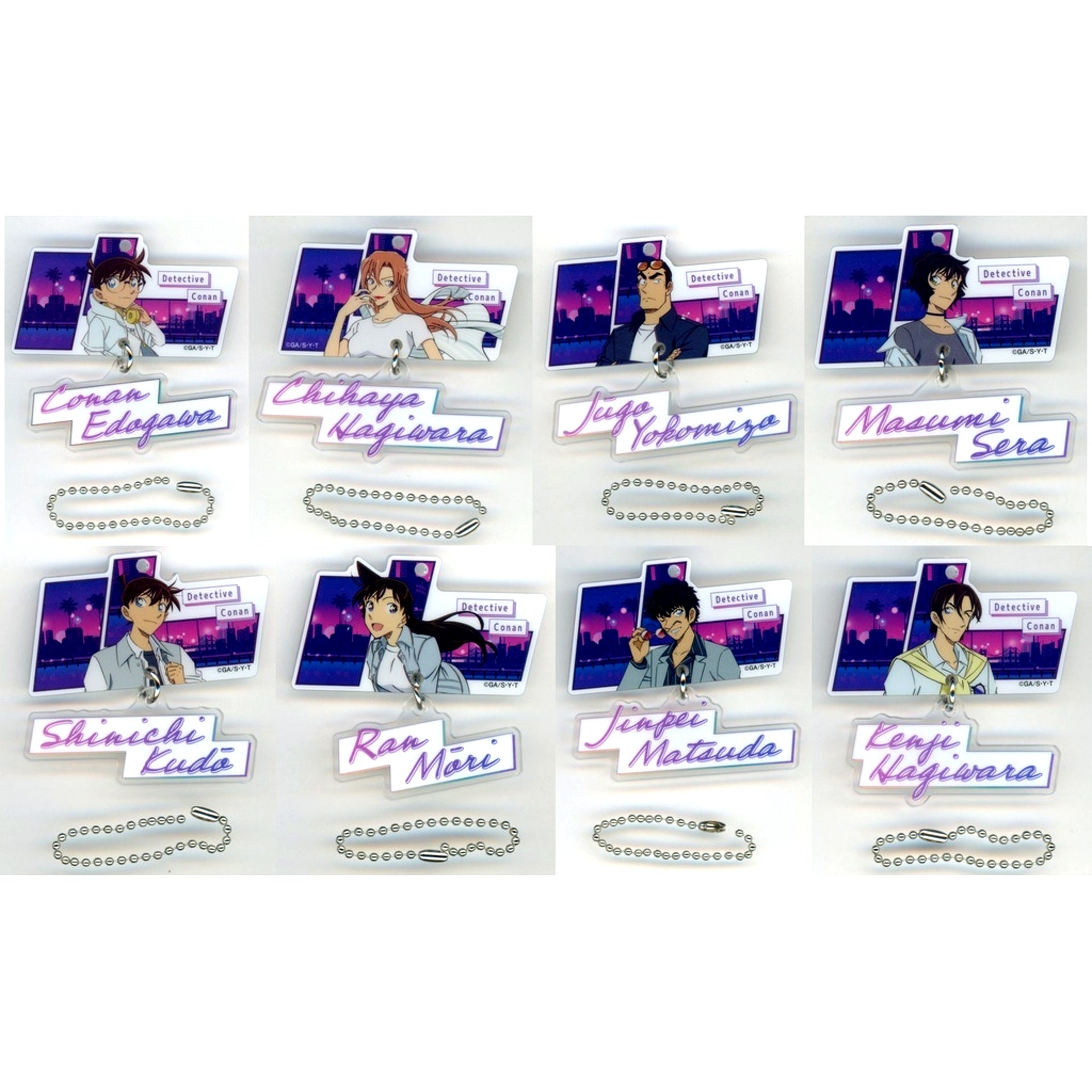 Set of 8 G Prize Detective Conan 2-Part Acrylic Keychain Sega Lucky Kuji Neo City Pop [USED]
