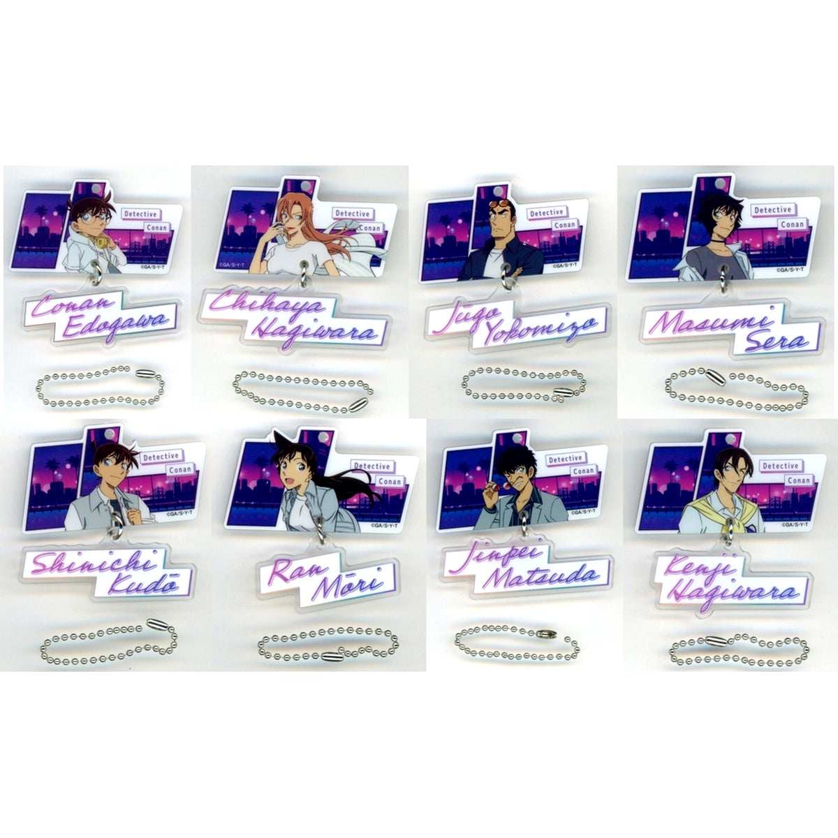 Set of 8 G Prize Detective Conan 2-Part Acrylic Keychain Sega Lucky Kuji Neo City Pop [USED]