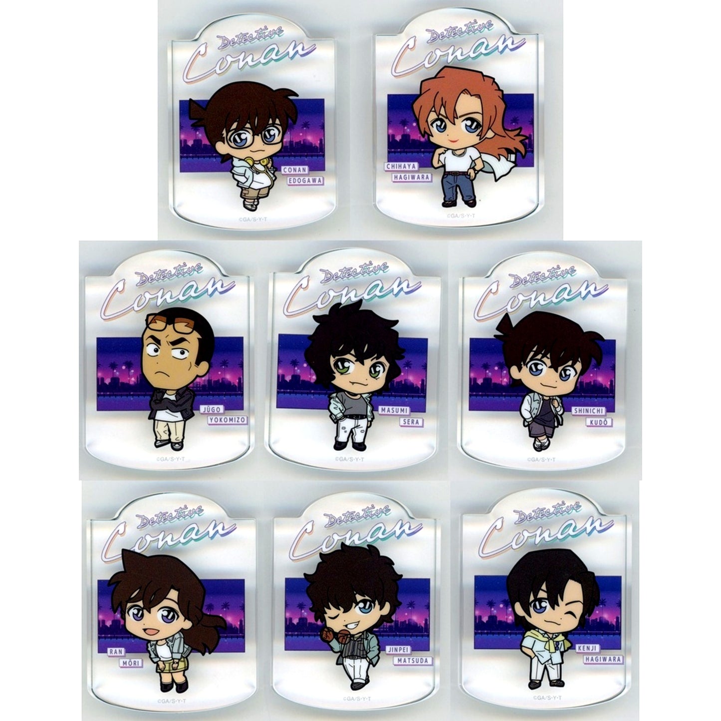 Set of 8 H Prize Swaying Acrylic Block Sega Lucky Kuji Detective Conan Neo City Pop [USED]