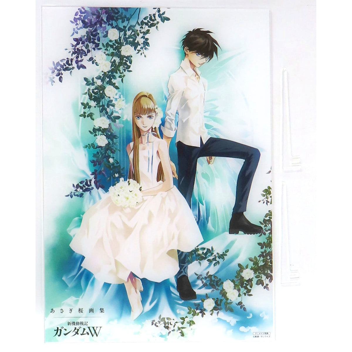 Heero Yuy & Relena Darlian Big Acrylic Stand Mobile Suit Gundam Wing Sakura Asagi Art Works animate Set Bundled Bonus [USED]