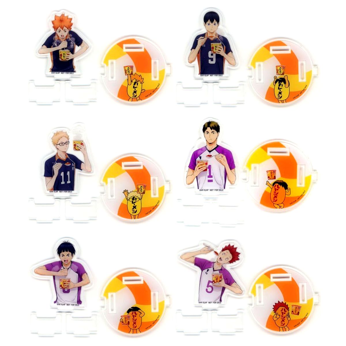 Set of 6 Original Acrylic Stand Lid Clip Haikyu!! x Nissin Curry Meshi Store and EC Channel Campaign Purchase Bonus [USED]