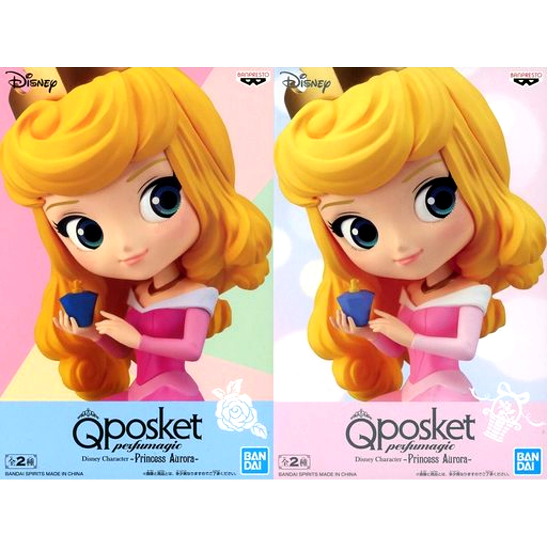 Set of 2 Princess Aurora Sleeping Beauty Q posket perfumagic Disney Character Princess Aurora Figure [USED]