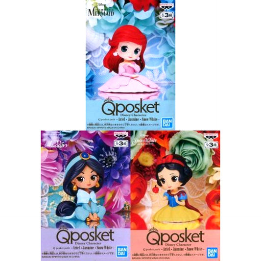 Set of 3 Disney Princess Q posket petit Ariel Jasmine Snow White Figure [USED]