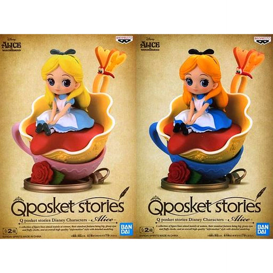 Set of 2 Alice Alice in Wonderland Q posket stories Disney Characters Figure [USED]