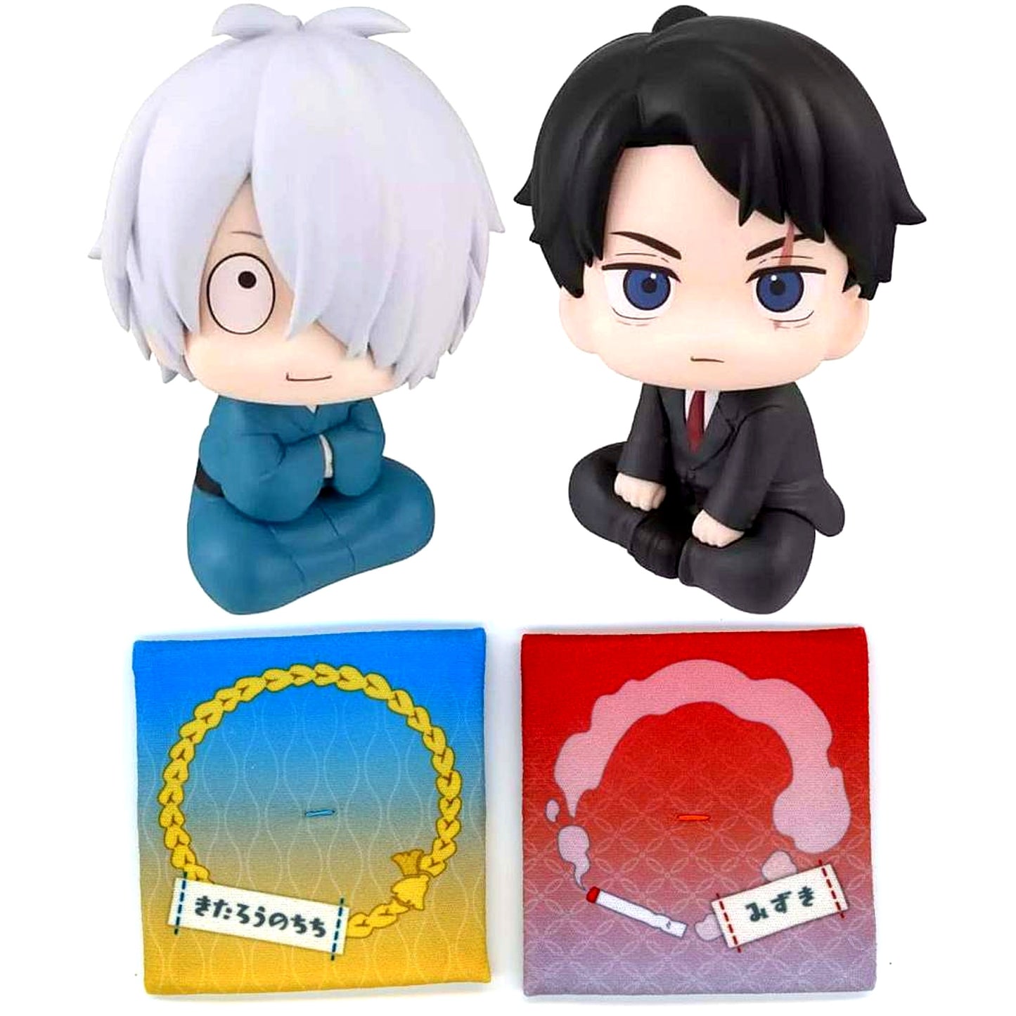Set of Kitaro's Father & Mizuki Look Up Figure with Ltd Cushion The Birth of Kitaro The Mystery of GeGeGe [USED]