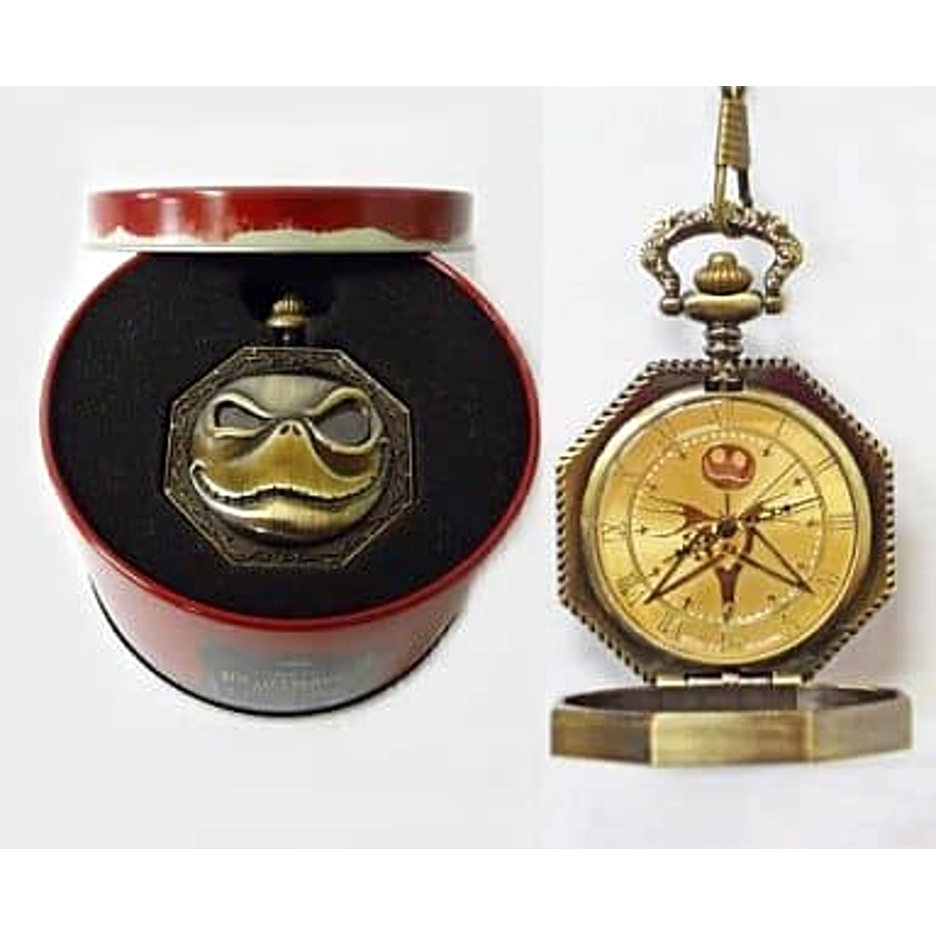 The Nightmare Before Christmas Jack Skellington Gold Octagonal Pocket Watch [USED]