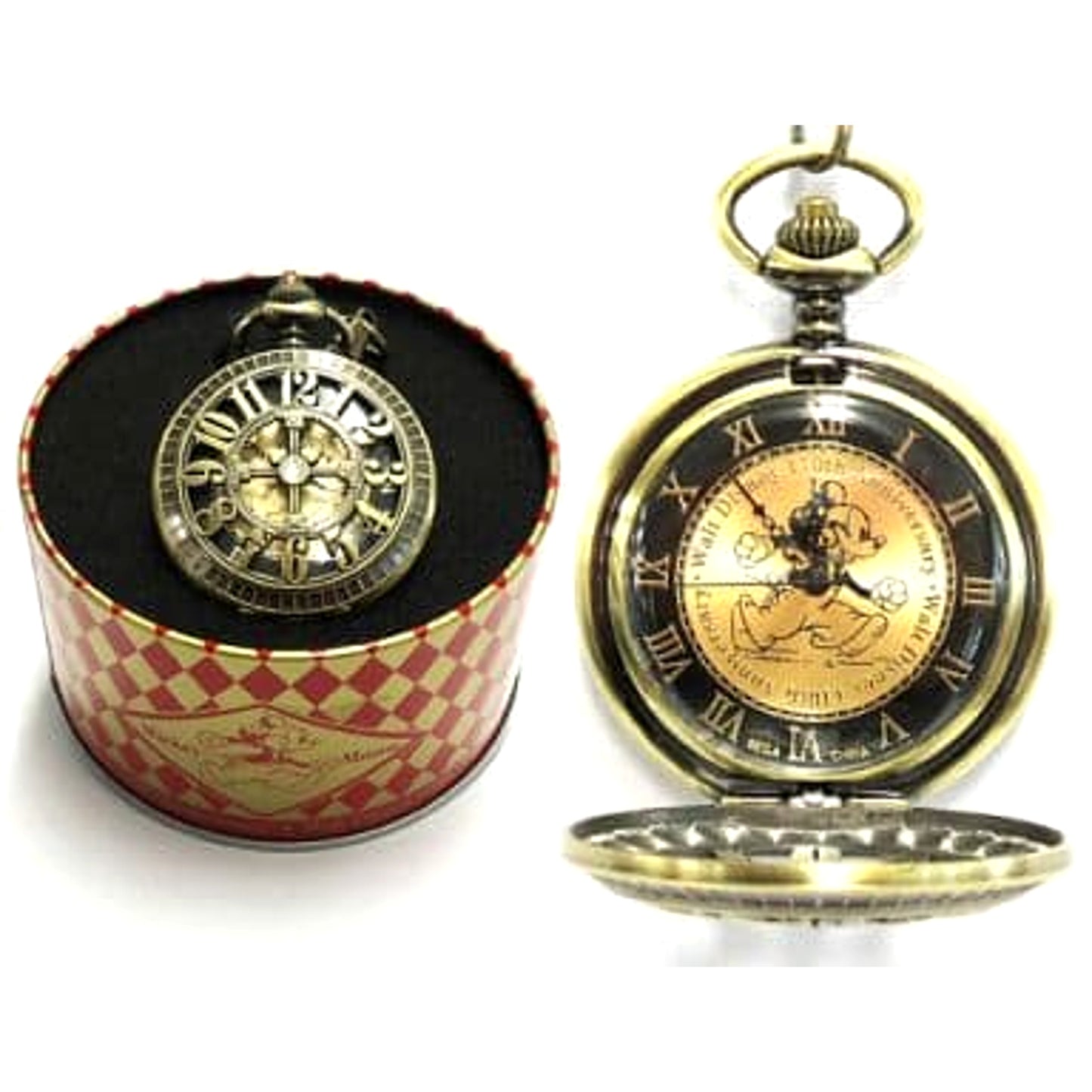 Disney Mickey Gold Walt Disney 110th Anniversary High-quality Rhinestone Relief Pocket Watch [USED]