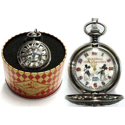Disney Mickey and Minnie Silver Walt Disney 110th Anniversary High Quality Rhinestone Relief Pocket Watch [USED]