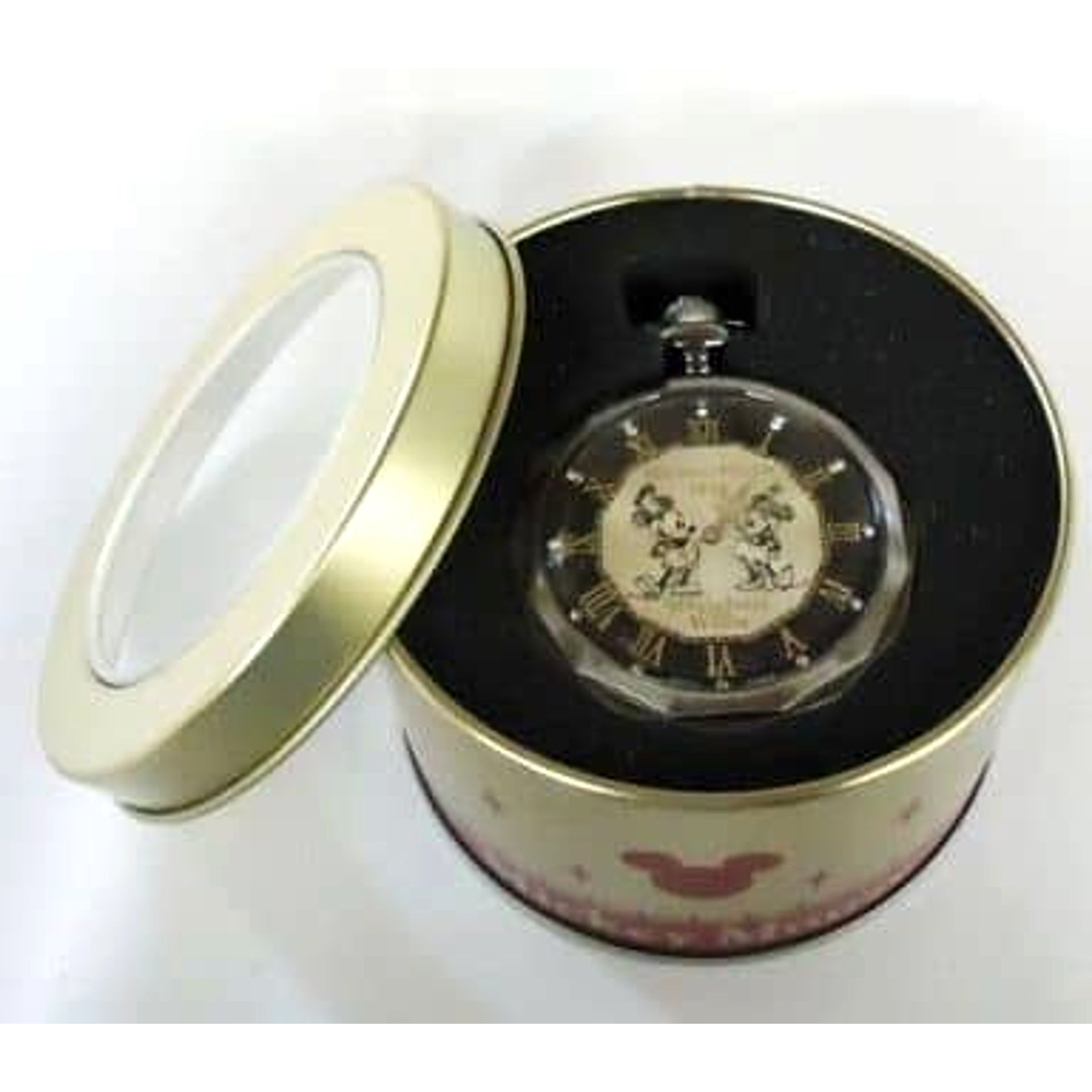 Disney Mickey and Minnie Silver High Quality Cut Crystal Big Face Pocket Watch [USED]