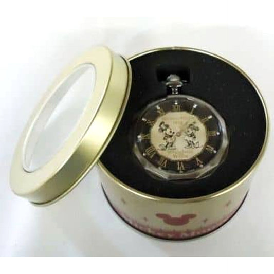 Disney Mickey and Minnie Silver High Quality Cut Crystal Big Face Pocket Watch [USED]