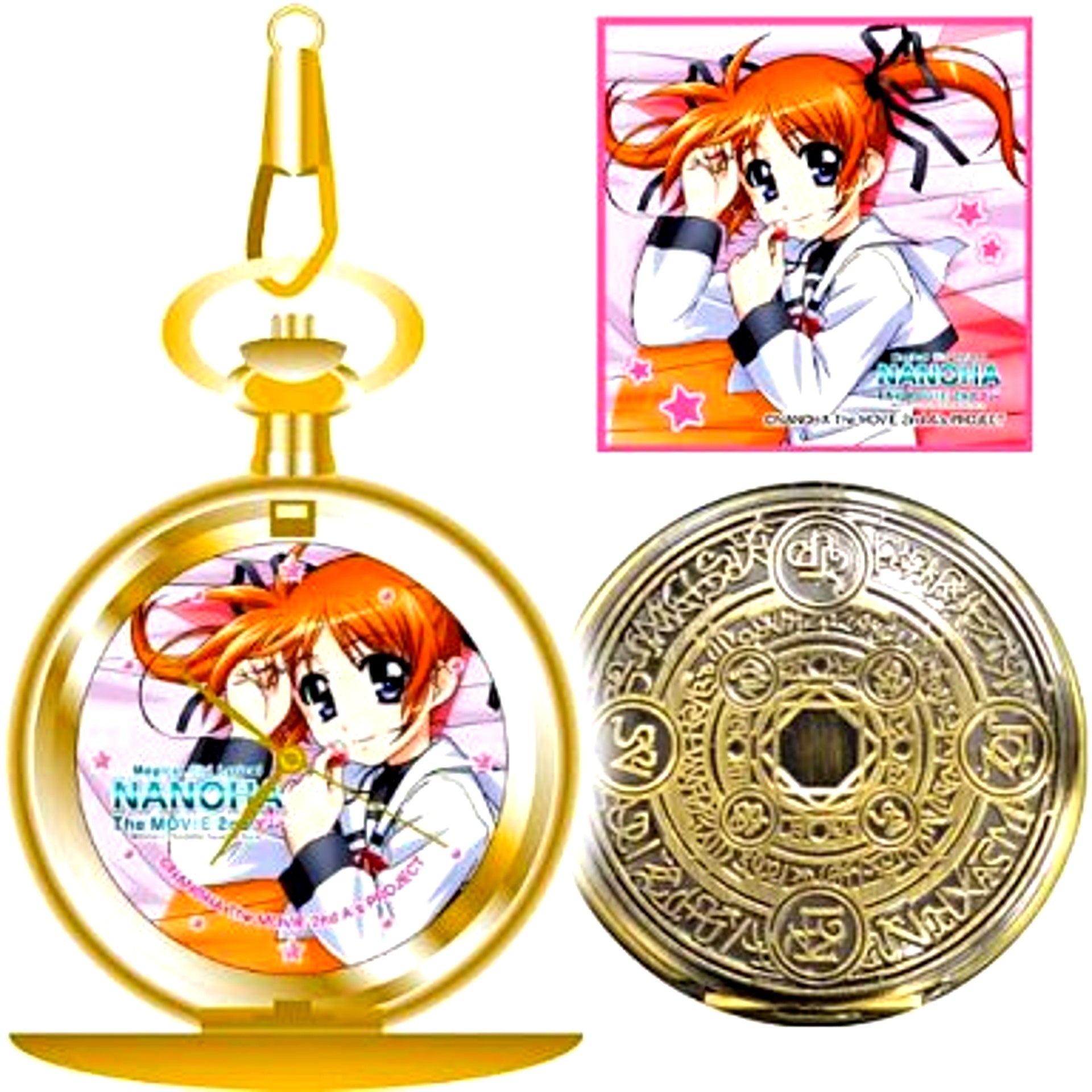 Nanoha Takamachi Relief Pocket Watch with Cleaning Cloth Magical Girl Lyrical Nanoha The MOVIE 2nd A's [USED]