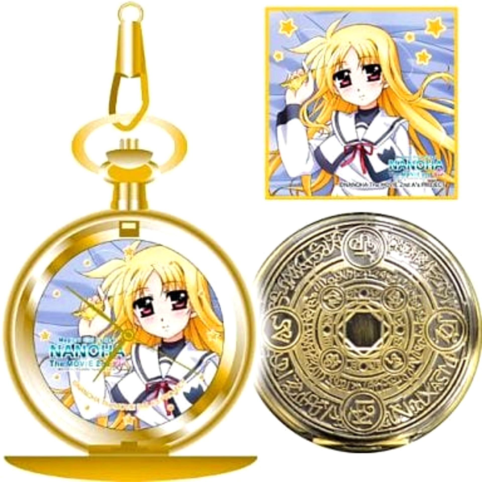 Magical Girl Lyrical Nanoha The MOVIE 2nd A's Fate Testarossa Relief Pocket Watch with Cleaning Cloth [USED]
