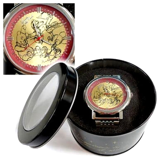 Disney Characters Mickey Donald and Pooh Gold Happiness Moment High Quality Big Face Metal Wristwatch [USED]