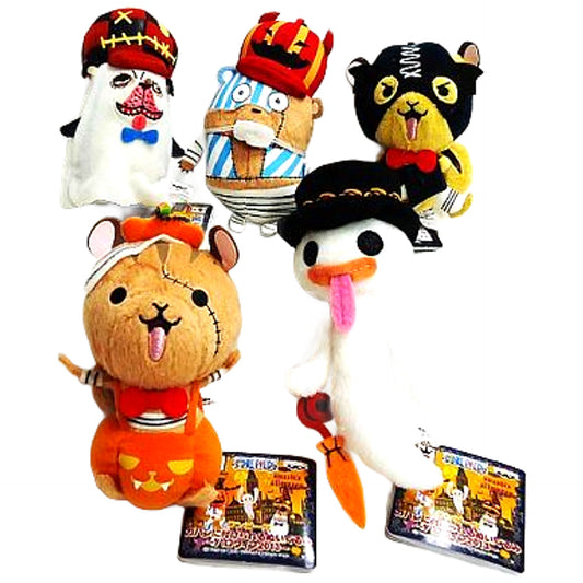 One Piece Risky Brothers & Others Plush Toy that Can Be Attached To Bag Halloween 2013 All 5 Types Set Keychains [USED]
