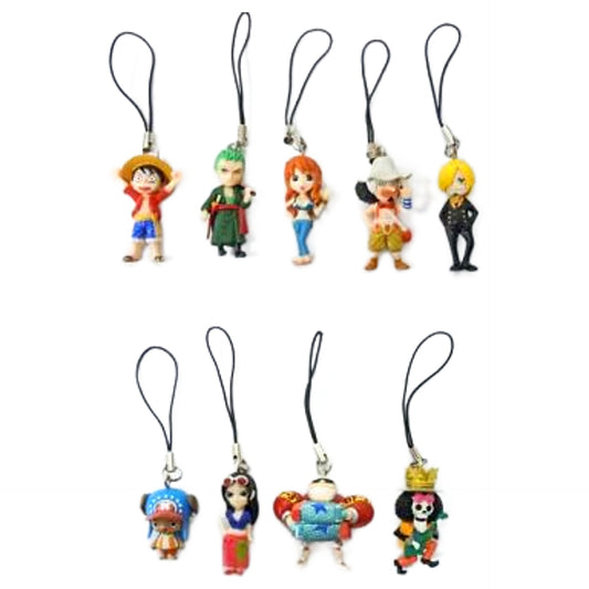 Monkey D. Luffy, etc. One Piece World Collectable Figure Mini Strap New World Ver. 7-Eleven Limited All 9 Types Set Key Chain [USED]