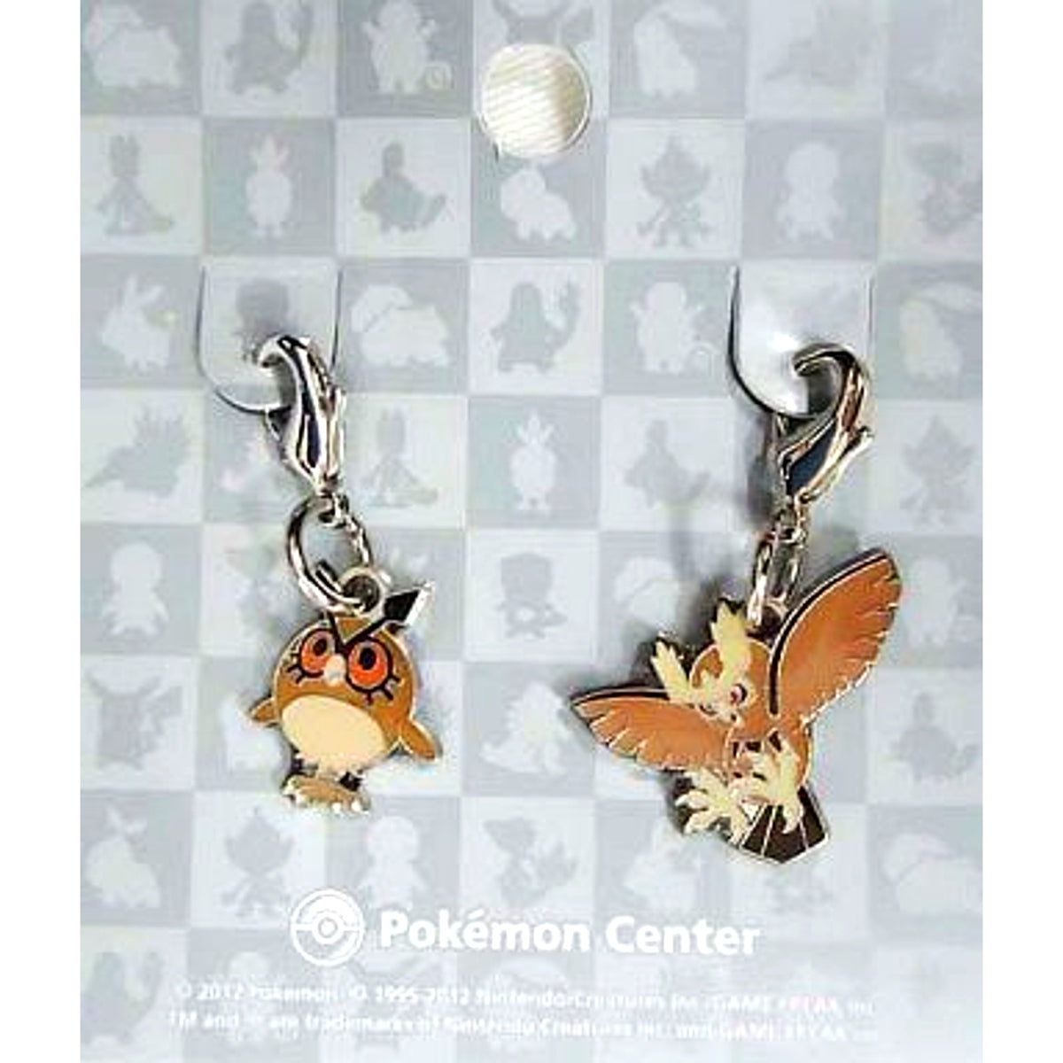 Set of 2 Hoothoot 163 & Noctowl 164 Pokemon National Pokedex Metal Charm Pokemon Center Limited [USED]