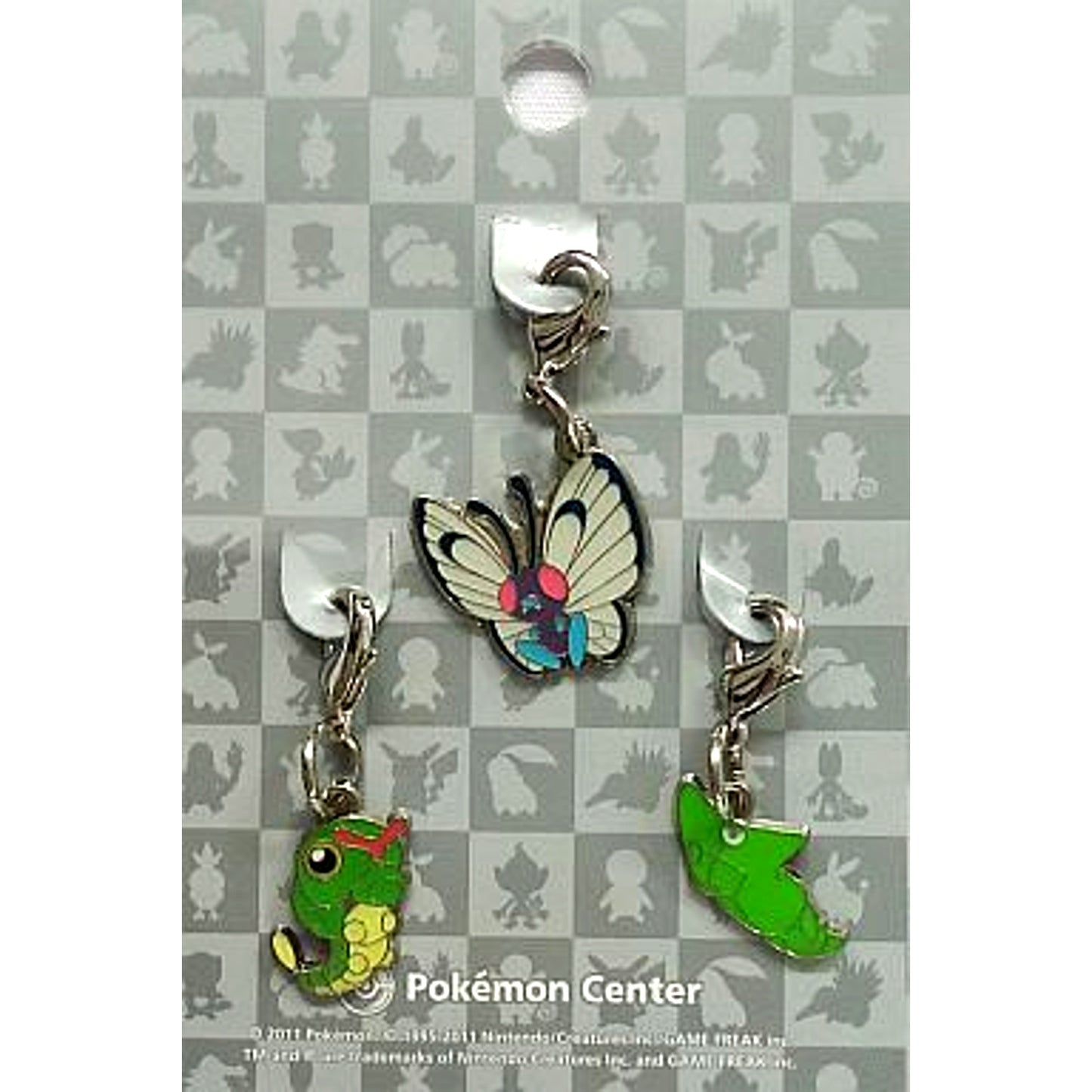 Set of 3 010 Caterpie & 011 Metapod & 012 Butterfree Pokemon National Pokedex Metal Charm Pokemon Center Ltd [USED]