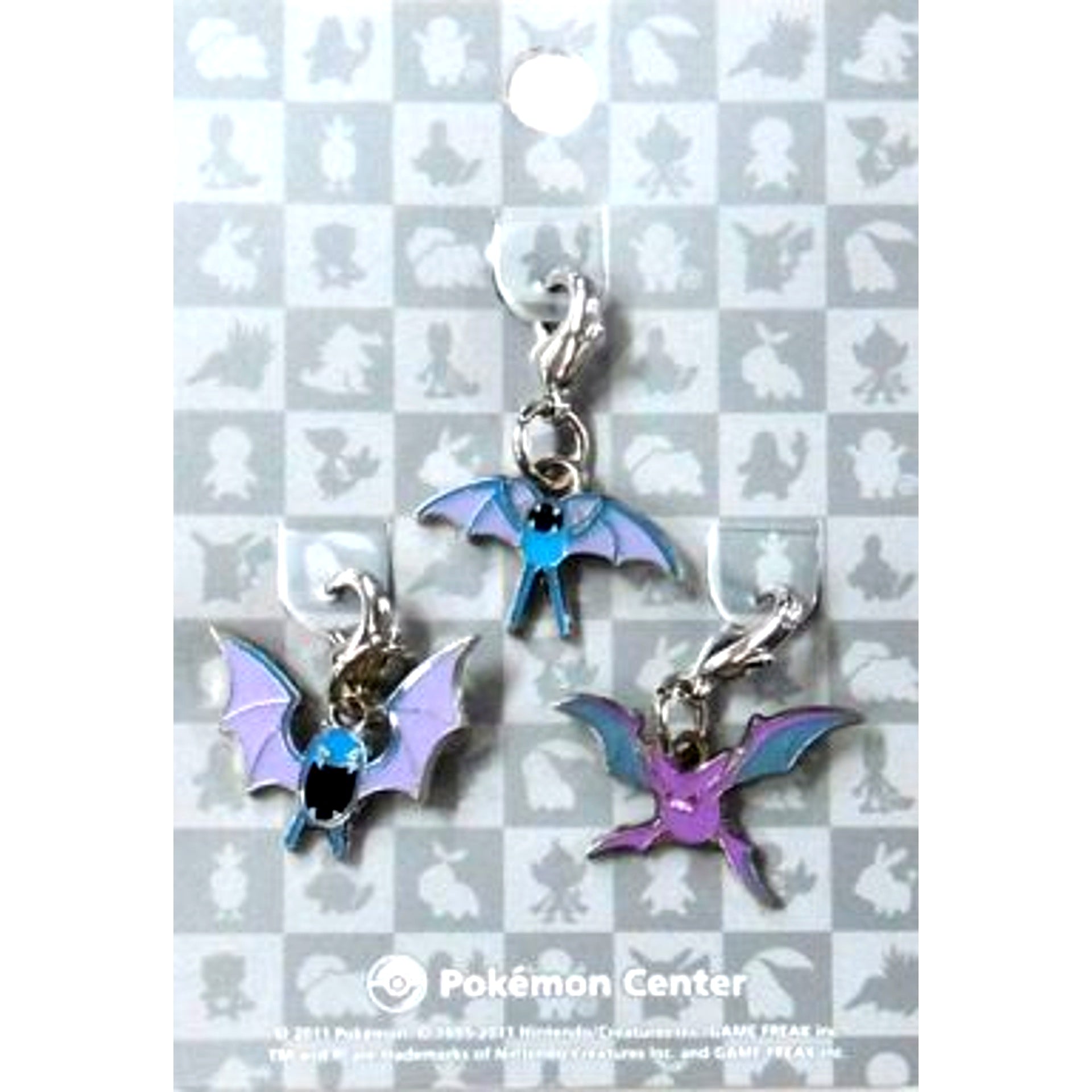 Set of 3 041 Zubat & 042 Golbat & 169 Crobat Pokemon National Pokedex Metal Charm Pokemon Center Ltd [USED]
