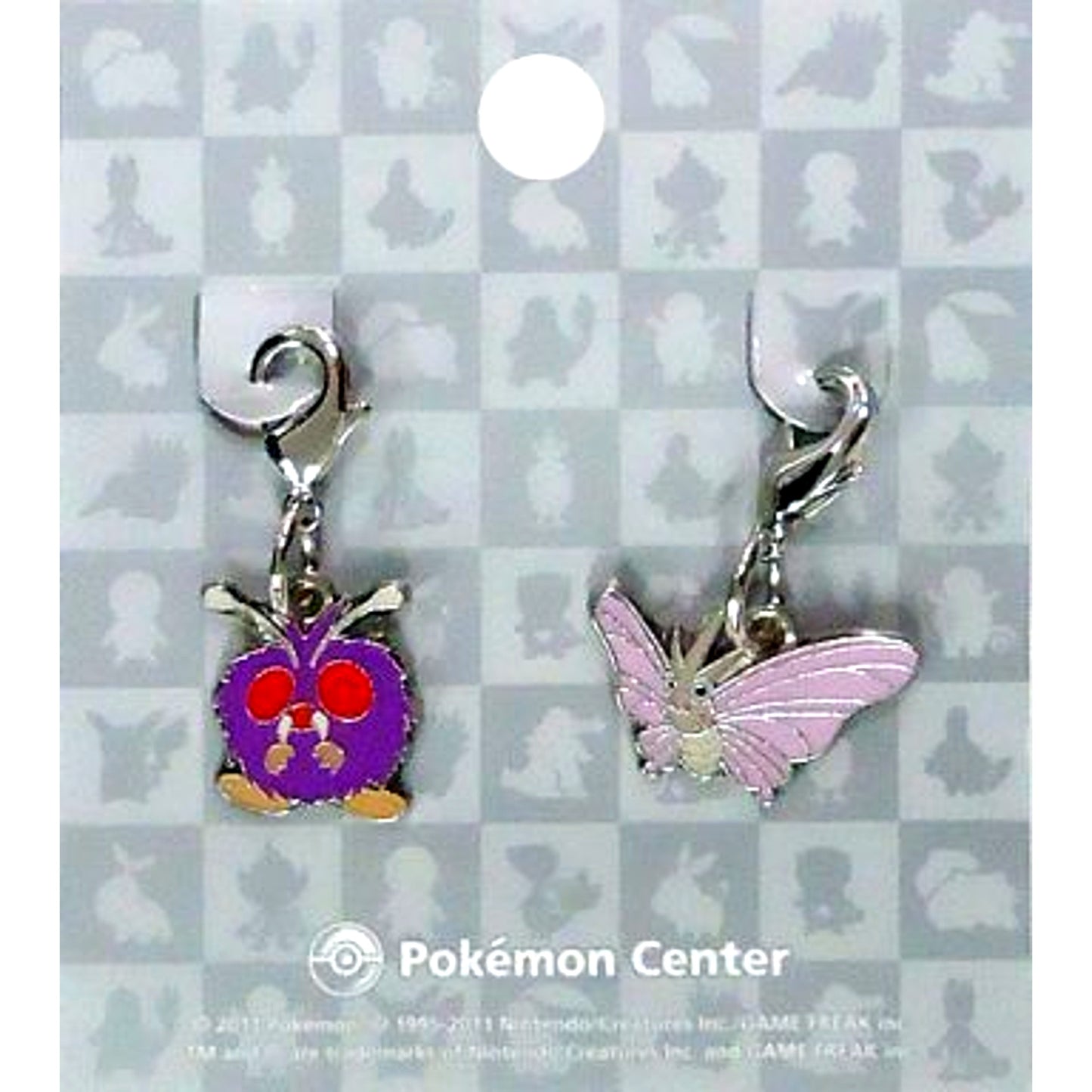 Set of 2 048 Venonat & 049 Venomoth Pokemon National Pokedex Metal Charm Pokemon Center Ltd [USED]