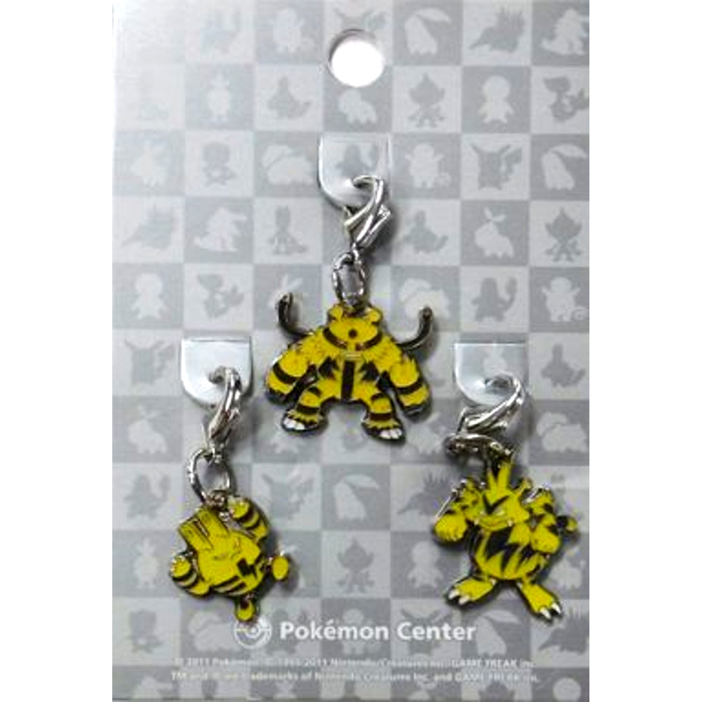 Set of 3 239. Elekid & 125. Electabuzz & 466. Electivire Pokemon National Pokedex Metal Charm Pokemon Center Ltd [USED]