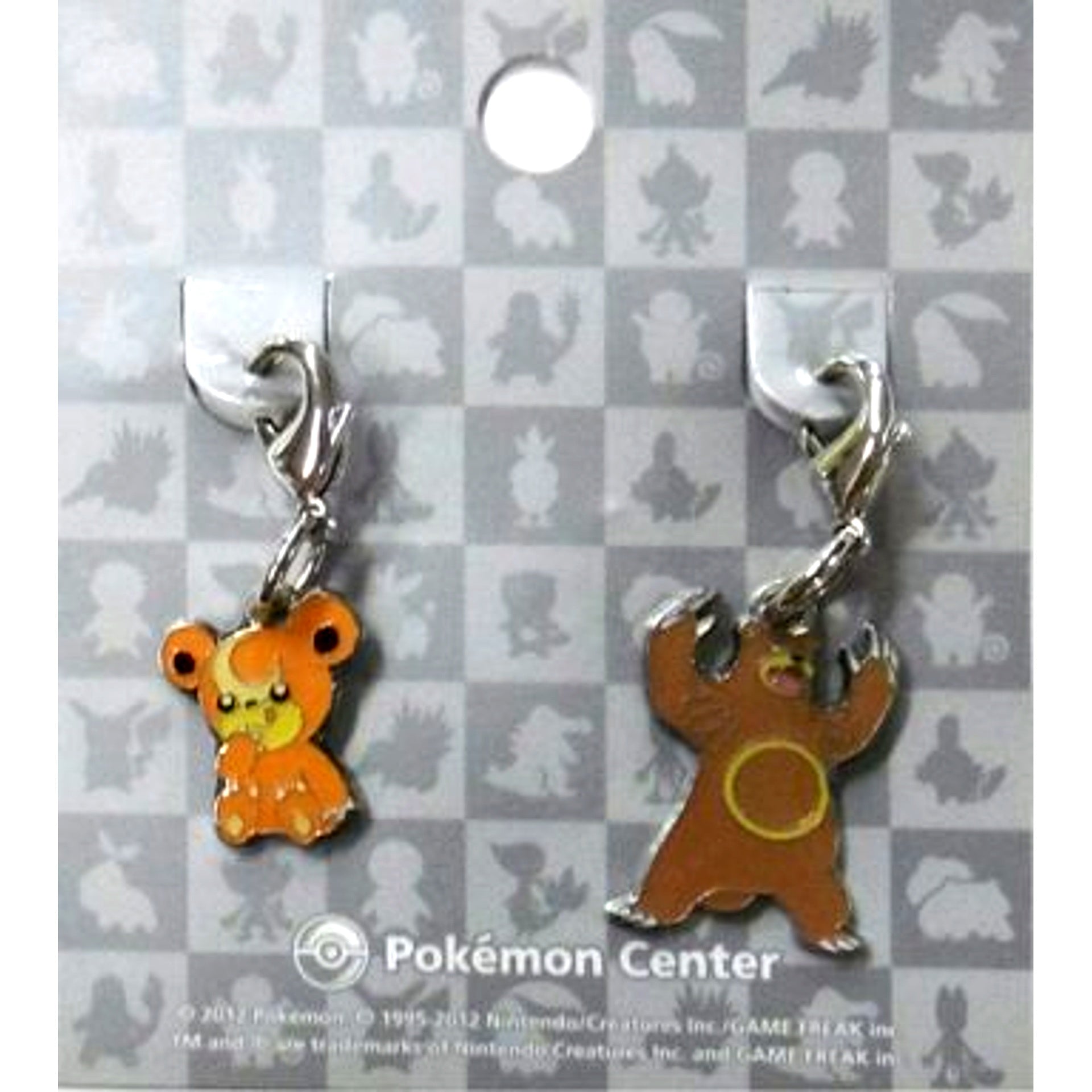 Set of 2 216. Teddiursa & 217. Ursaring Pokemon National Pokedex Metal Charm Pokemon Center Ltd [USED]