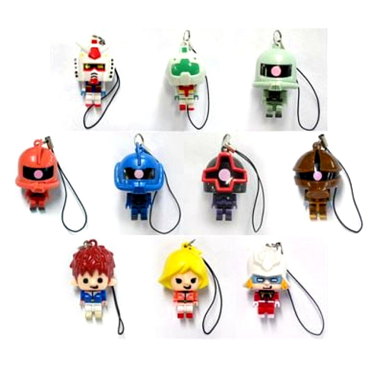 Set of 10 Block Figure Strap Mobile Suit Gundam x PansonWorks 7-Eleven Ltd Campaign Item [USED]