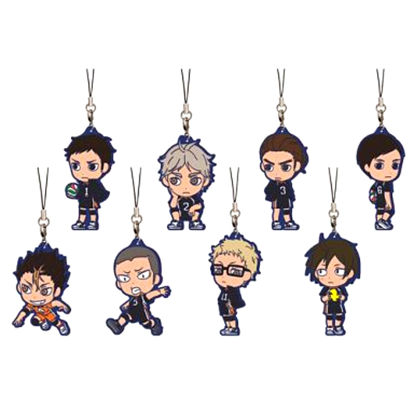Set of 8 I Prize Karasuno Rubber Strap Kyun Chara Illustrations Ichiban Kuji Haikyu!! New Dumpster Battle! [USED]