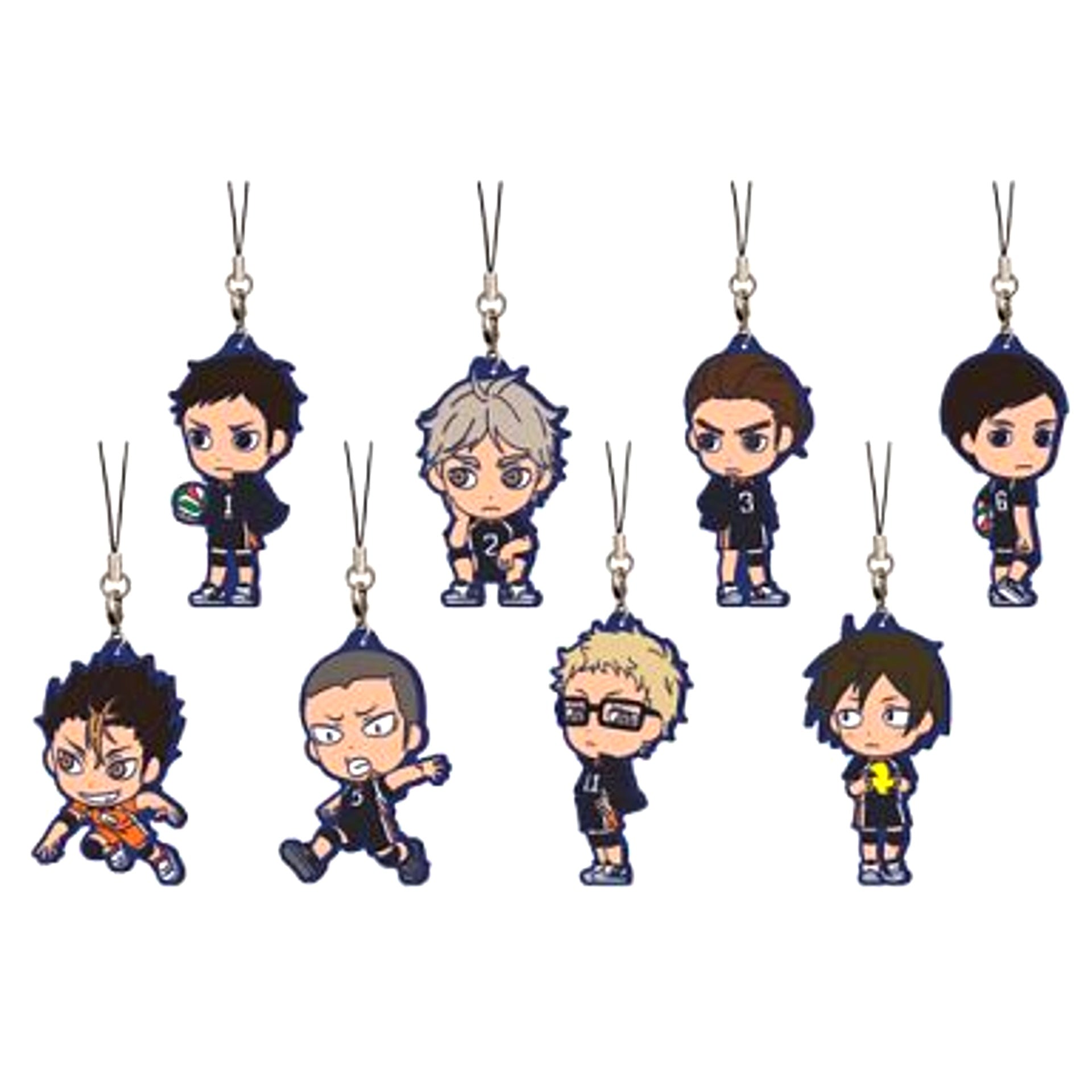 Set of 8 I Prize Karasuno Rubber Strap Kyun Chara Illustrations Ichiban Kuji Haikyu!! New Dumpster Battle! [USED]