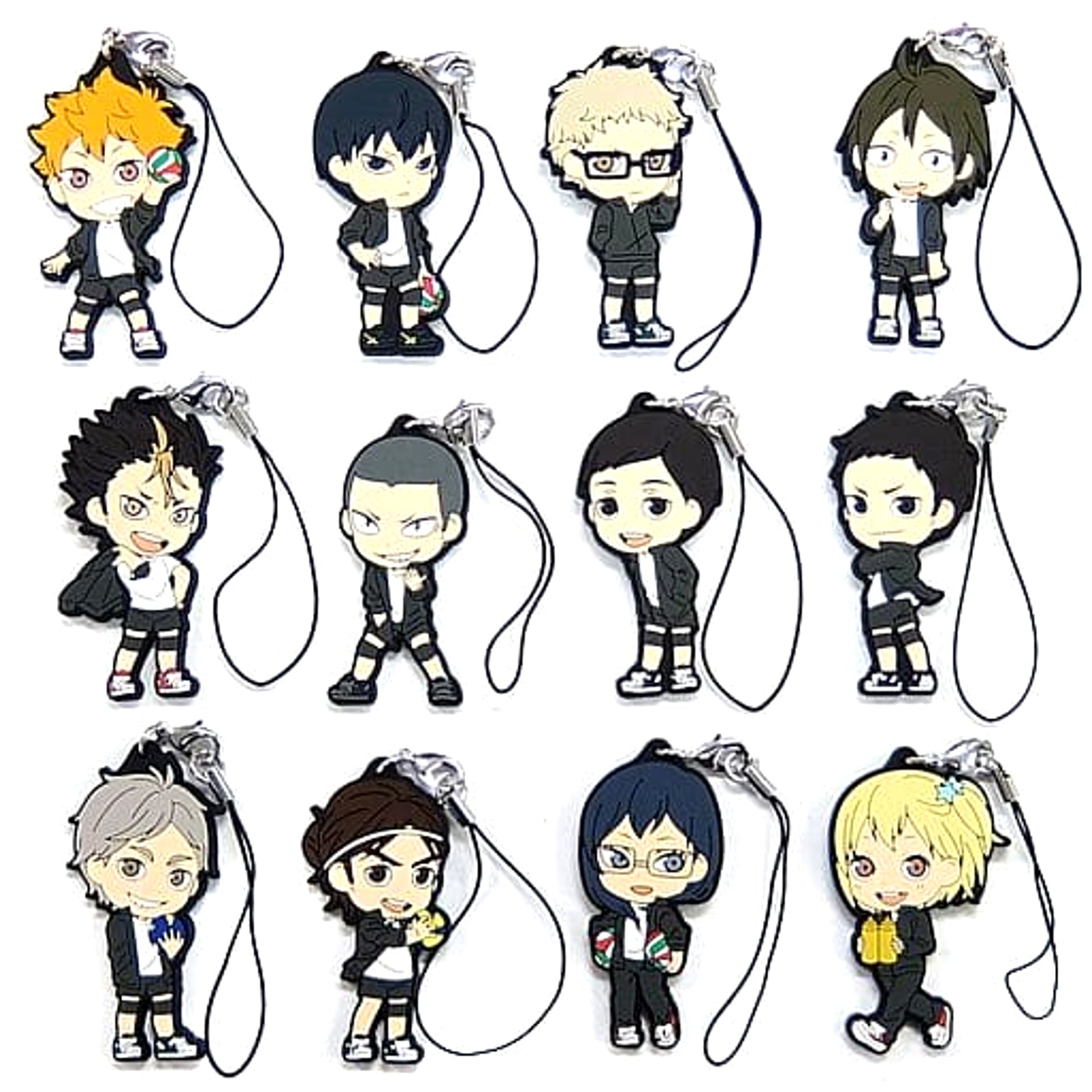 Haikyu!! Tobio Kageyama & Others All 12 Types Set Ichiban Kuji Let's Go Tokyo!! Karasuno Rubber Strap Kyunchara Illustrations Prize H Keychains [USED]