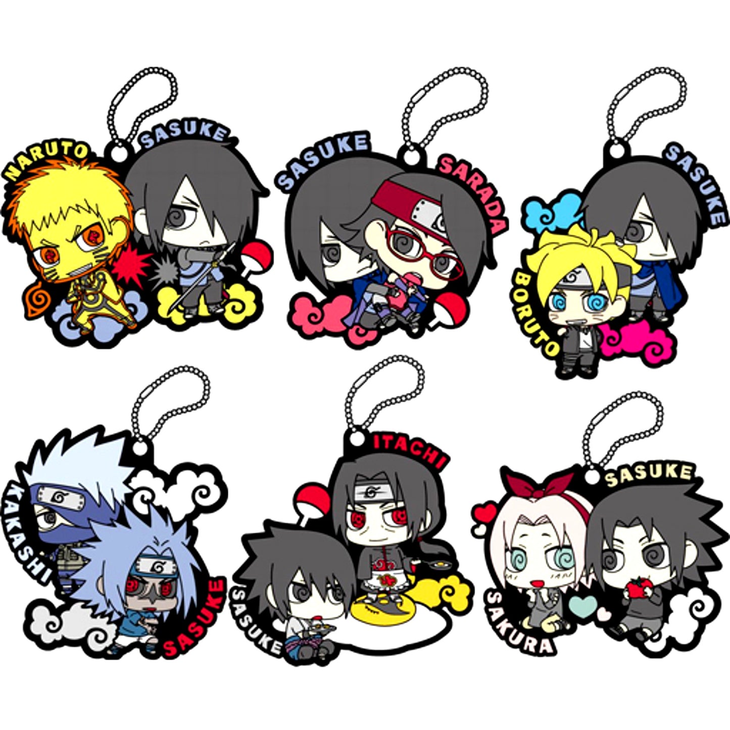 Set of 6 Rubber Mascot Naruto Shippuden Sasuke Special [USED]