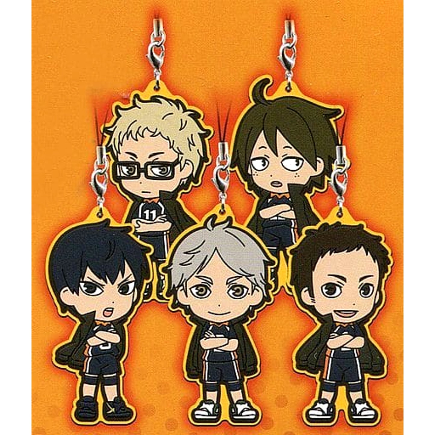 Haikyu!! Kageyama & Others 5 Piece Set Ichiban Kuji Eiyuu Gouketsu!! Tobe Karasuno Rubber Strap Set Kyunchara Illustrations Prize F [USED]