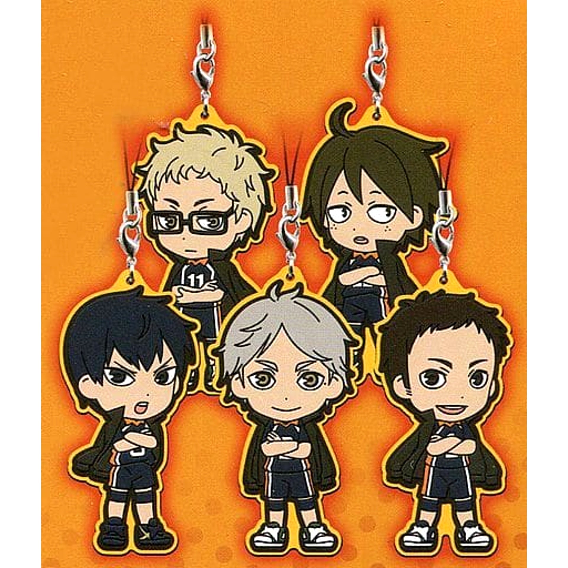 Haikyu!! Kageyama & Others 5 Piece Set Ichiban Kuji Eiyuu Gouketsu!! Tobe Karasuno Rubber Strap Set Kyunchara Illustrations Prize F [USED]