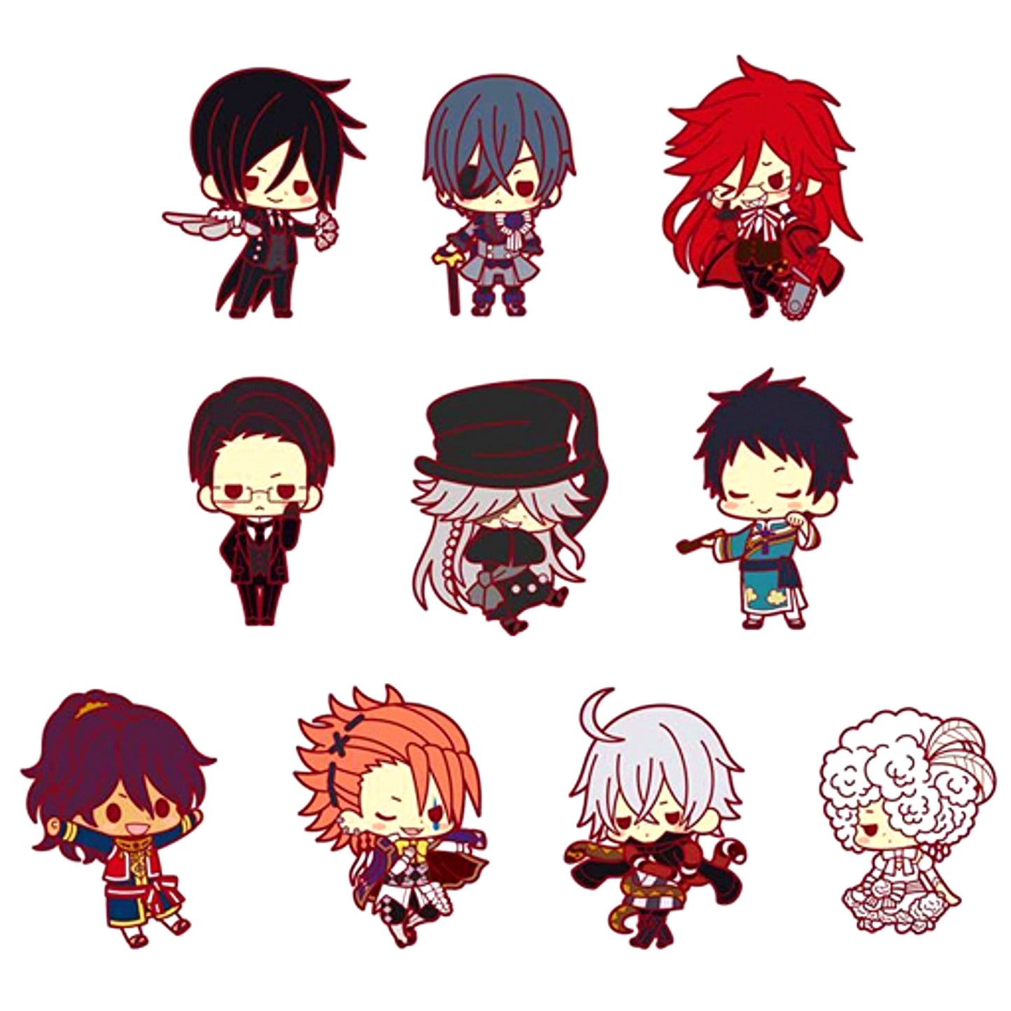 Set of 10 Black Butler Book of Circus es Series nino Rubber Strap Collection Renewal Ver. [USED]