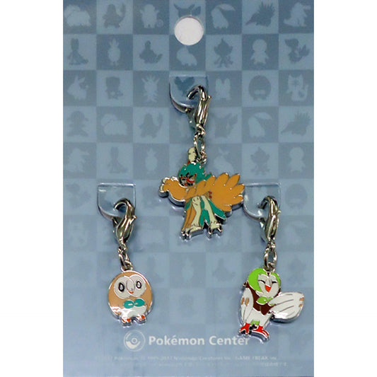 Set of 3 Rowlet 722 & Dartrix 723 & Decidueye 724 Pokemon National Pokedex Metal Charm Pokemon Center Limited [USED]