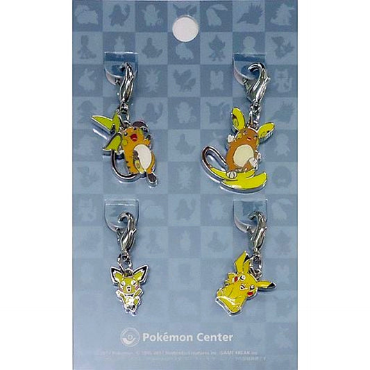 Set of 4 Pichu 172 Pikachu 025 Raichu 026 Alolan Raichu A026 National Pokedex Metal Charm Pokemon Pokemon Center Limited [USED]