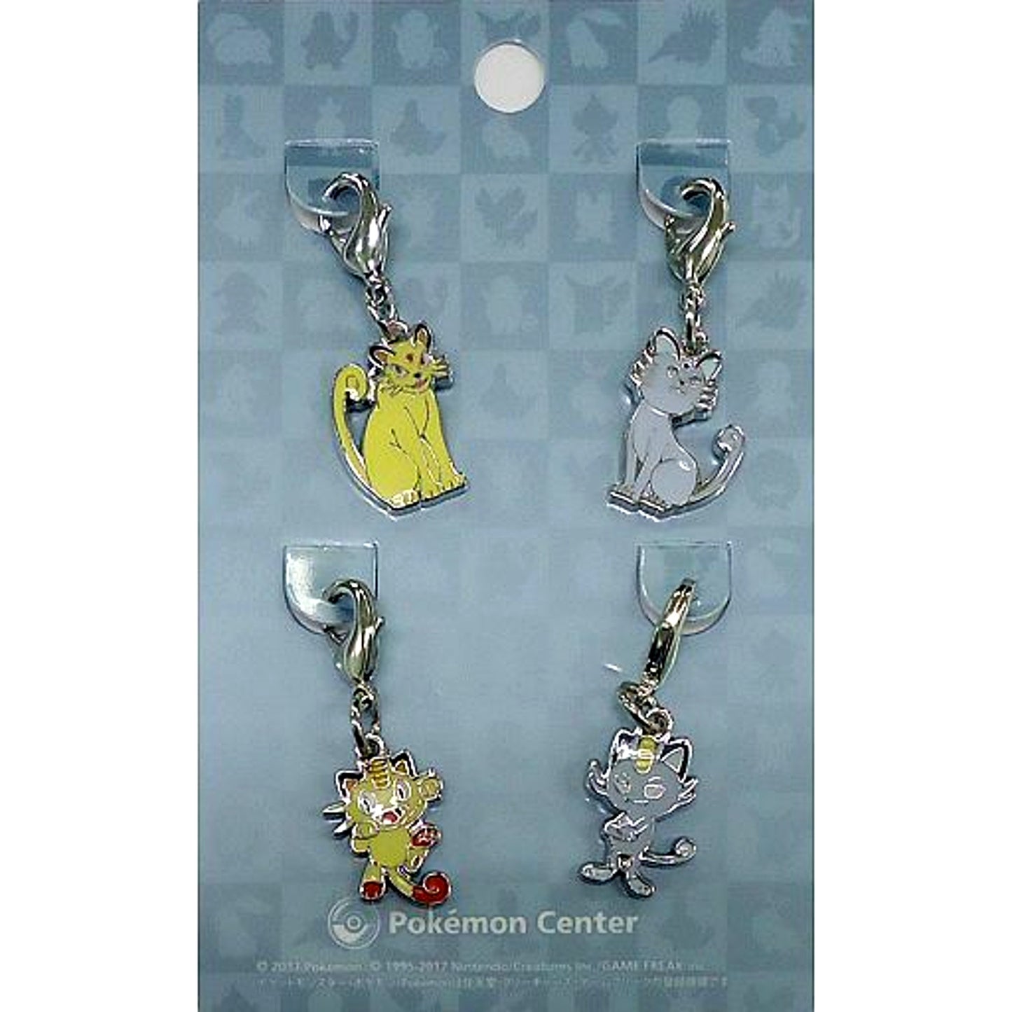 Set of 4 Meowth & Alolan Meowth & Persian & Alolan Persian Pokemon National Pokedex Metal Charm Pokemon Center Limited [USED]